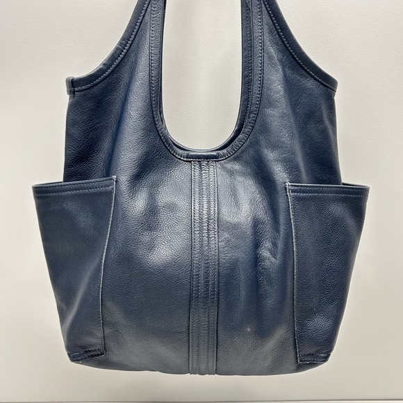 Rough and Tumble Leather Hobo Slouch Tote Bag Blue Pockets Made in Maine - Picture 6 of 16